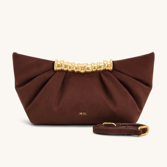 JW Pei Leia Pleated Clutch - Dark Brown - NWT - Picture 1 of 1